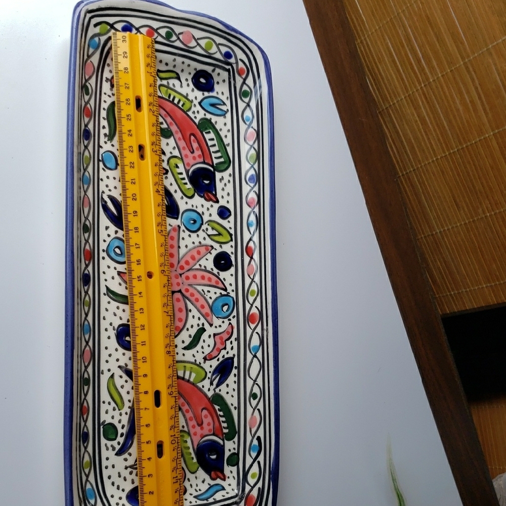 Hand-Painted Rectangular Ceramic Platter 14in - Picture 7 of 7